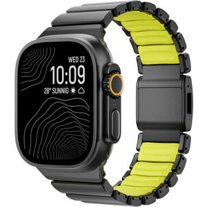 Luxury Titanium Silicone Dual-Layer Link Bands Compatible with Apple Watch Band Ultra 3/2/1 49mm 46mm 45mm 44mm 42mm, Men Women Magnetic Clasp Metal Bracelet for iWatch Series 11 10 9 8 7 6 5 4 SE (Black-Green, 49mm/46mm/45mm/44mm/42mm(Series 3))