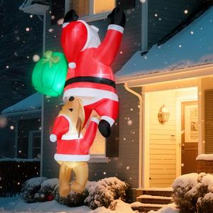 Joiedomi Hanging Christmas Inflatables Outdoor Decoration, Blow Up Climbing Santa with Dog, Christmas Blow Up Yard Decorations with Build-in LED for Xmas Party, Garden, Lawn, Roof Decor