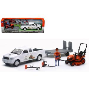 New Ray New 1:20 NEWRAY KUBOTA Collection - KUBOTA Pickup Truck with Trailer & Lawn Tractor Model Toys, 1:20 Scale