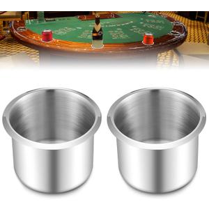 2 Pcs Tessco Table Cup Holder Inserts Stainless Steel Drop in Drink Cup Holder Insert Metal Poker Game Table Accessories for Casino Desk Car Trucks Boat Sofa Cupholder Storage
