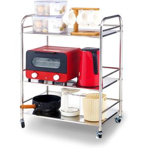 Susunnus Stainless Steel Cart With Wheels - 3 Tier Kitchen Utility Cart, Metal, Movable, Suitable for Various Occasions - Gift Tools (3T)