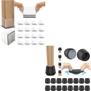 24 PCS Square Chair Leg Floor Protectors+16 PCS Round Chair Leg Floor Protectors(Fit 1.84" - 2.36", Black)