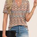 Agnes Urban Womens Tops Dressy Casual V Neck Short Sleeve Shirts Summer Loose T Shirts Trendy Tops Tunic Blouses (L)