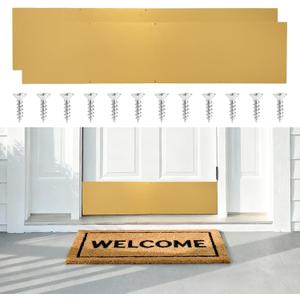 Door Kick Plate 36 Inches, 2-Pack, Aluminum, Anti-Scratch, Anti-Corrosive Metal for Dog Scratching, Interior & Exterior Use, Screws for Wood & Metal Doors (Gold, 6x34)
