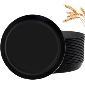 ejonirinjonir EI 18pcs Black Wheat Straw Plates,Heavy Duty Reuasble Unbreakable Plastic Plates with Lip Edge,Melamine Plates for Kitchen,Camping,Picnic,Halloween