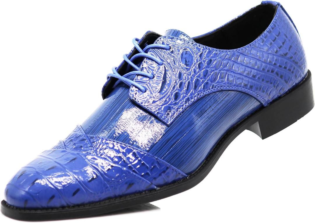 STW Men's Alligator Crocodile Print Oxfords Fashion Lace Up Dress Shoes (6.5, Royal Blue)