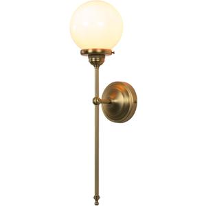 Industrial Vintage Wall Sconce Lighting, Milky White Glass Globe Shade with Long Arm Antique Brass Wall Light, Indoor Up and Down Wall Mounted Lamp for Bedroom Kitchen Bathroom