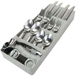 Kitchen Details 7 Slot Cutlery Drawer Organizer | Utensil Tray | Silverware Holder | Knife Spoon Fork | Flatware Storage & Organization | Grey