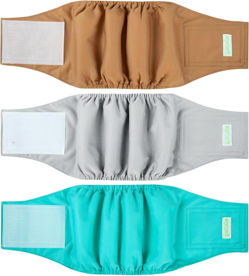 wegreeco Washable Male Dog Belly Band (Stylish Pattern)- Pack of 3 - Male Dog Belly Wrap, Dog Diapers Male (Blue Gray Coffee, XX-Large)