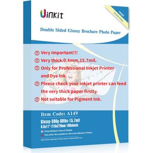 Uinkit 100 Sheets 8.5x11 Letter Size Thick Heavyweight Photo Paper Double Sided Glossy Cardstock 80LB 300Gsm 15.7Mil Brochure, Only for professional Inkjet Printer and Dye Ink