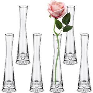 Sliner 6 Pcs Tall Glass Bud Vase for Centerpieces Clear Bud Small Single Flower Vase Rose Skinny Decorative Cylinder Vases for Wedding Party Home Table Decorations(9.84'' H)