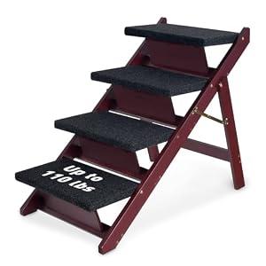 BRIKY Wooden Dog Stairs/Steps, Foldable 4 Steps (30.9" L x 18.5" W x 25.6" H)