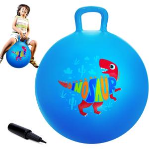 ZOOJOY Hopper Ball for Kids,18Inch Bouncy Ball with Handle - Blue Dinosaur Toys for 3-8 Years Old Boys Girls with Pump, Inflatable Toddler Bouncer Gifts for Indoor Outdoor Active Play