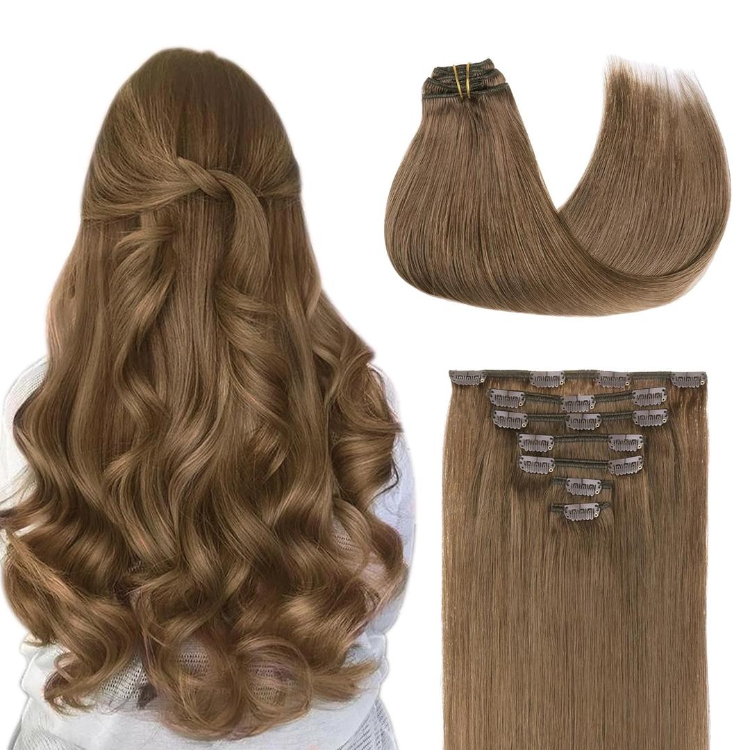 GOO GOO Clip in Hair Extensions Real Human Hair, Remy Human Hair Extensions Clip ins for Women, Natural Human Hair, 18inch 120g 7Pcs, 5 Light Ash Brown GOO GOO Clip in Hair Extensions Real Human Hair, Remy Human Hair Extensions Clip ins for Women, Natural Human Hair, 18inch 120g 7Pcs, 5 Light Ash Brown