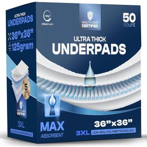 50 Pack Incontinence Bed Pads Disposable for Adults 125 Gram - 3XL 36" x 36" Super Absorbent Waterproof Bed Liner, Pee Pads for Adults - Chucks Pads