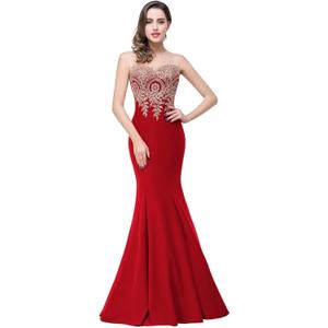 Babyonline Women's Lace Applique Long Formal Mermaid Evening Prom Dresses (Large, Red)