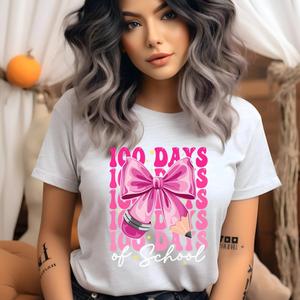 100 Days of School Bow T-Shirtб Cute Teacher & Student Celebration Tee, Size S