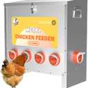 Automatic Chicken Feeder No Waste Metal Poultry Feeder Large Capacity 85lbs for Chickens, Geese, Ducks, Turkeys, Quails (10-Port)