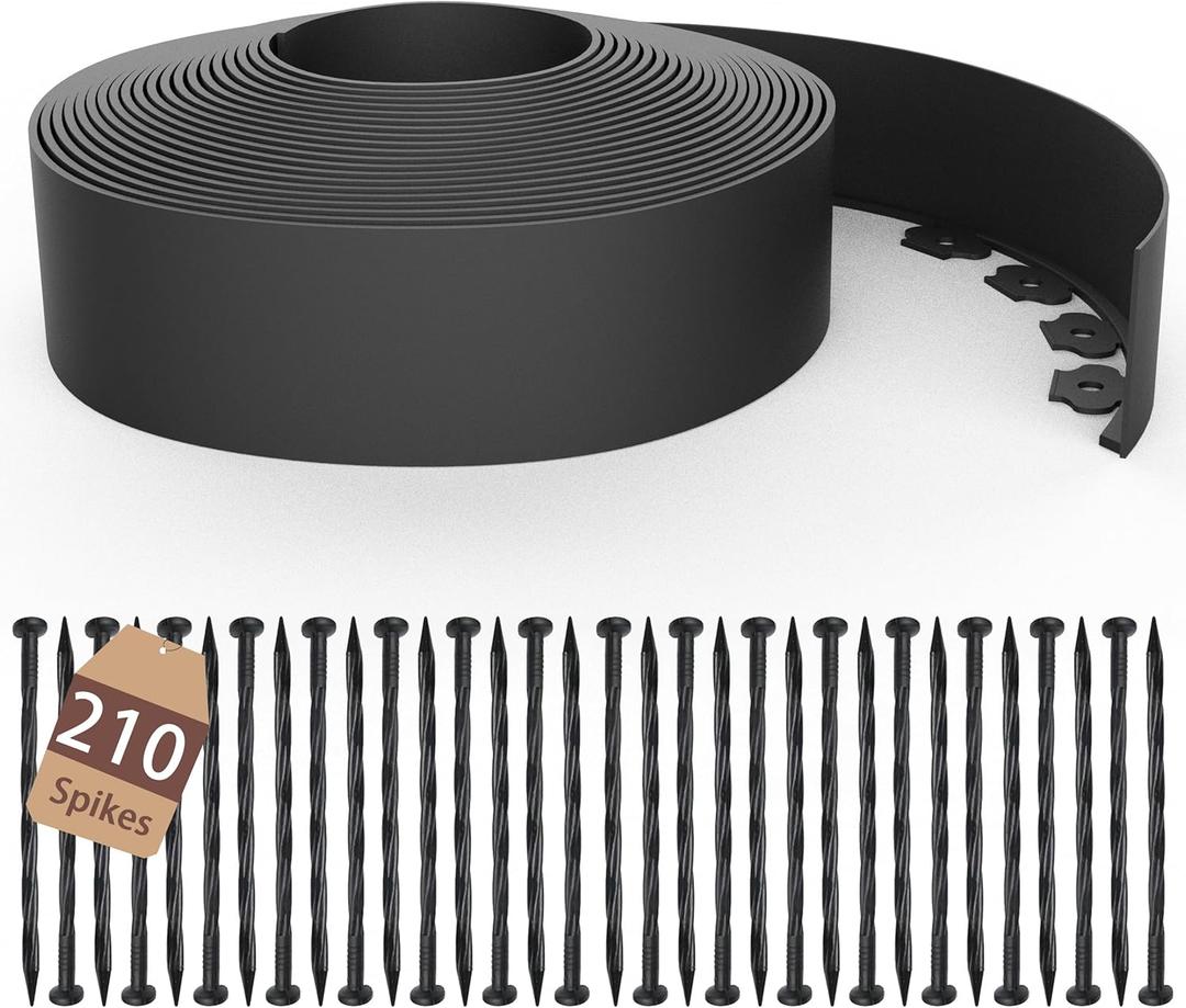 4 inch Tall Landscape Edging Kit 120FT Garden Edging with 210 Spikes for Lawn Edging and Flower Beds (Black, 120FT)