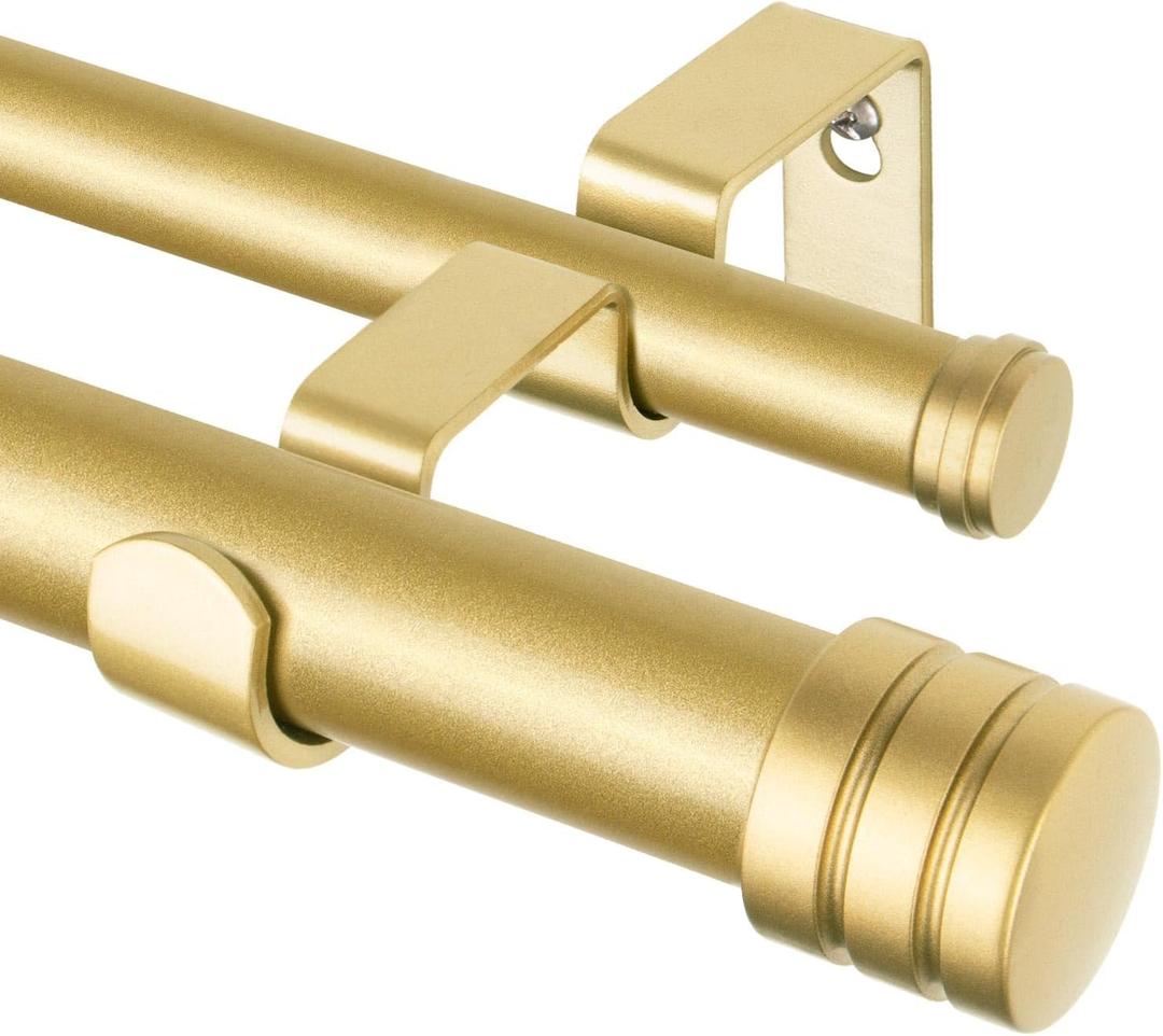 TONIAL1 Inch Double Curtain Rods 36 to 72 Inch (3 to 6 ft), Heavy Duty Decorative Drapery Rod for Windows 24 to 68 Inch (6 to 5.7 ft) with Classic Cap Finial, Gold