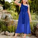 GRACE KARIN Girls Sequin Dress One Sleeve Formal Pageant Prom Party Special Occasion Dresses Size 5-14 (Blue, L)