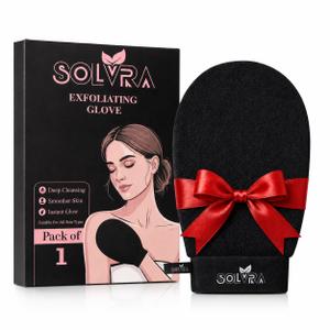 Exfoliating glove for Shower & Exfoliating body scrubber 100% Vegan Viscose Kessa Mitt for Dead Skin Removal, Self-Tan Fade & Keratosis Pilaris Dual-Texture Glove for Spa & Massage (1 Pack BlacK)