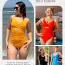 SHAPELLX Tummy Control Swimsuits Women V Neck One Piece Bathing Suit Ruched Push Up Slimming Swimwear Built-in Bra (Orange, S)