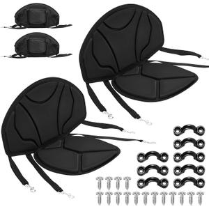 Lewtemi 2 Pack Kayak Seat Cushion Set with Storage Bags Back Support Universal Padded Boat Seat with 4 Adjustable Straps, Water Repellent for Sit-on-top Kayak, Stand up Paddle Board, Fishing Boat, 25.2 x 22.44"