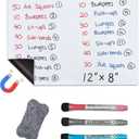 12x8 Inch Magnetic Whiteboard for Refrigerator with Black, Red and Blue Fine Tip Dry Erase Markers with Built in Dry Erasers for Grocery List/Weekly Menu/to Do & Family Notes Planner