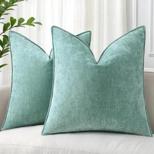 decorUhome Summer Couch Euro Sham Throw Pillow Covers 22x22 Set of 2, Decorative Soft Velvet Modern Cozy Chenille Pillow Cases with Elegant Design for Sofa Bed Living Room Home Decor, Aqua Haze