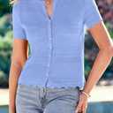 Dowerme Women Summer Cardigan Sweaters 2026 Fashion Short Sleeve V Neck Crochet Crop Tops Spring Beach Vacation Clothes (Blue, S)