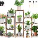 Uneedem Wood Plant Stand Indoor Outdoor Corner Plant Shelf Stand, 5 Tiered 10 Potted Flower Plant Stands for Indoor Plants Multiple, Plant Shelves Stands Rack for Living Room, Patio, Balcony