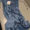 Summer Satin Spaghetti Strap Cowl Neck Backless Midi Dresses for Women Elegant Tie Low Back Ruched Cocktail Dress (Blue, M)