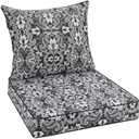 Favoyard Outdoor Seat Cushion 22 x 22 x 3 in Waterproof Pattern Fade Resistant Cover Removable Patio Furniture Cushions Deep Seat & Back Cushion Set with Adjustable Straps for Patio Chair Sofa Couch