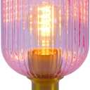 Mid Century Glass Table Lamp,Dimmable Desk Lamp,LED Bulb Included,Timer Build-in,Pink Ribbed Glass