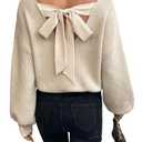 V Neck Sweaters Woman,Off The Shoulder Sweater Top,Fitted Long Sleeve Shirt Women,Tie Back Sweater,Knit Sweater Apricot