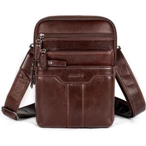 Leather Messenger Bag for Men, Small Leather Sling Shoulder Bag Messenger Pack for Men, Man Purse (Brown)