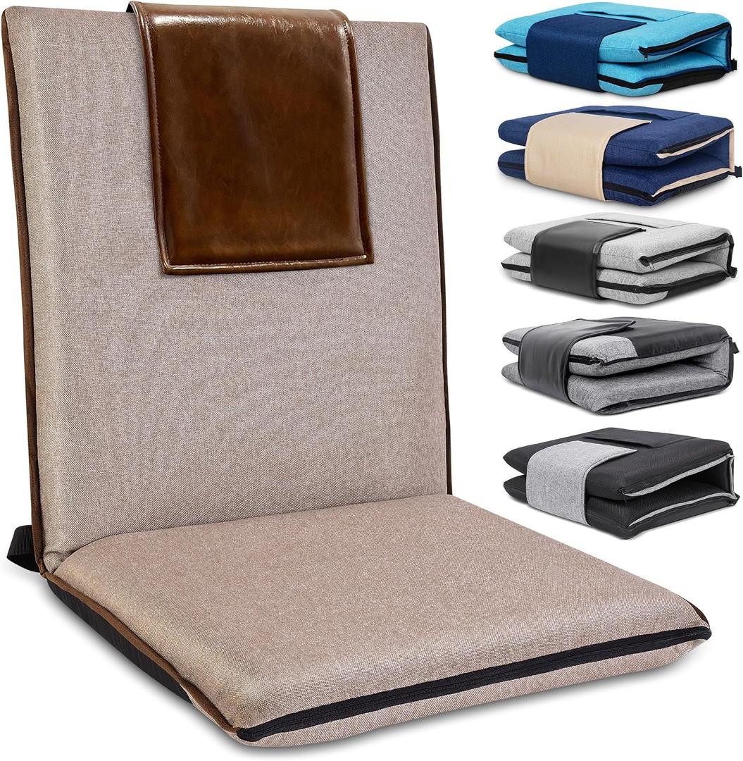 FASTMOMENT Floor Chair with Back Support Foldable Meditation Seat, Brown, Regular