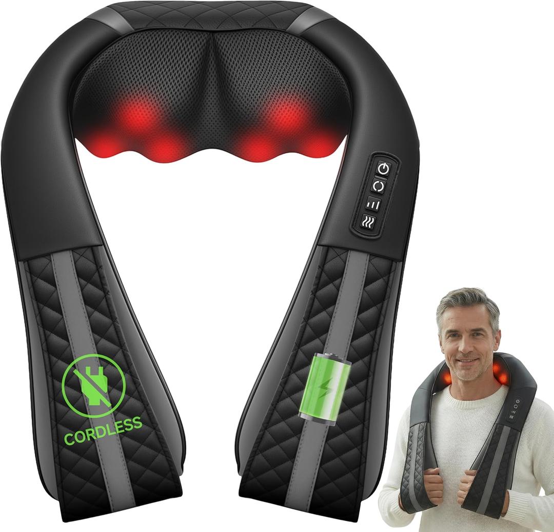 Snailax Cordless Neck Massager with Heat, Rechargeable Shiatsu Neck Back Massager for Pain Relief Deep Tissue, 4D Knead Shoulder Massager Pillow, Gifts/Presents for Mom, Dad, Black (1 Count (Pack of 1))