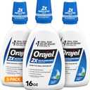 Orajel Nonseptic Mouth Sore Rinse 16oz, Soothing Mint Flavor, Provides Pain Relief, Promotes Healing, 3-Pack
