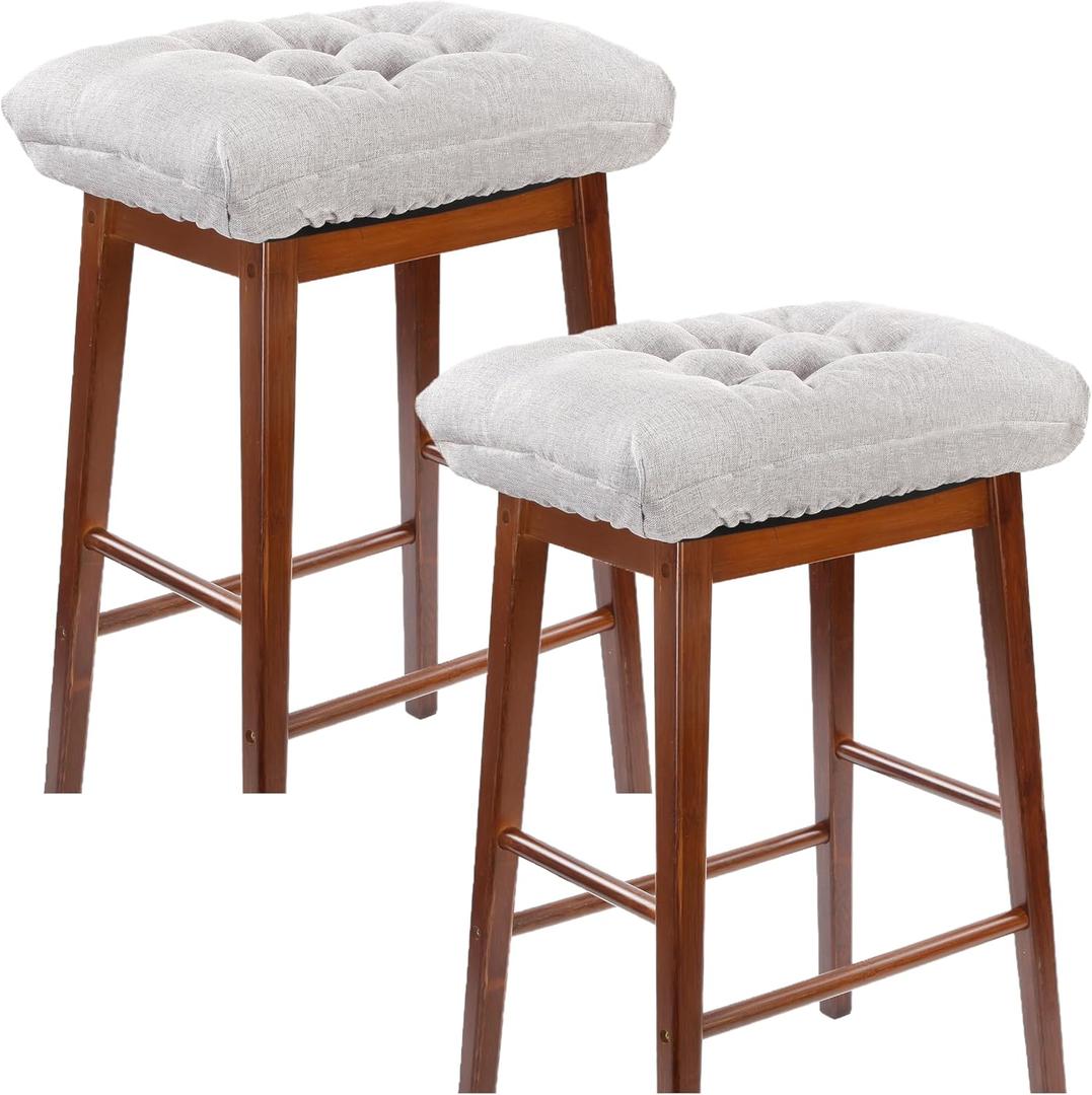 Rectangular Stool Cushion Set of 2, Soft Saddle Stool Cushions with Ties, Nonslip and Washable, Grey, 18 x 10.5 x 4 Inch