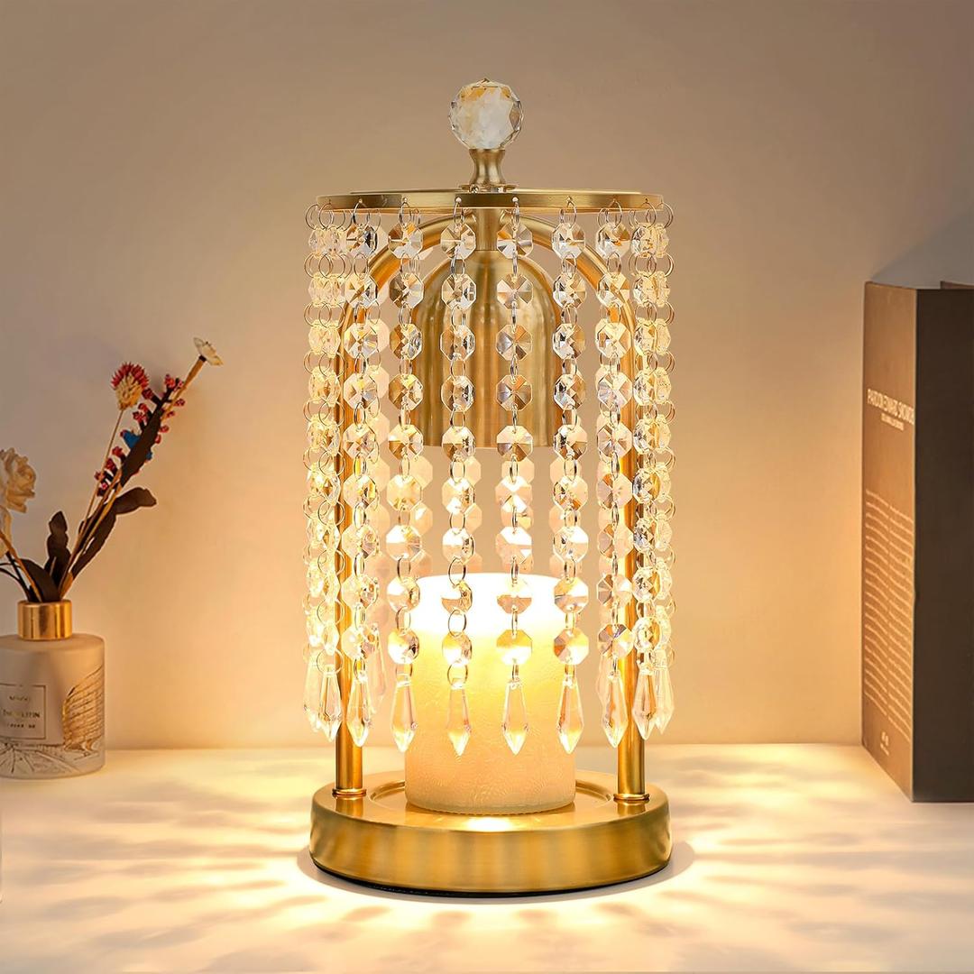 Gold Candle Warmer Lamp With Timer and Dimmer - Electric Crystal Lamp for Bedroom Decor, Flameless Scented Light, House Warming Gift, Christmas Gifts for Women