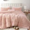 Smoofy Fluffy Full Size Comforter Set, Faux Fur Pink Comforter Set, Luxury Fuzzy Bedding Set, Soft Shaggy Full Bed Set for All Season, 3 Pieces - 1 Comforter & 2 Pillowcases, Blush
