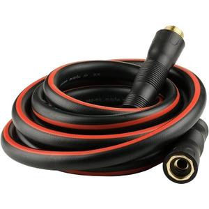 SheeChung Garden Hose 15ft x 5/8",Leader Hose with Swivel Handle,Lightweight Water Hose with Male to Female Fittings,Heavy Duty Flexible Rubber Hose,15 Foot Hose with 3/4"GHT Brass Fittings (black+red)