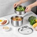 Ohtomber Tri-Ply Steamer for Cooking - Stainless Steel 3 Qt Saucepan with Lid, Medium Kitchen Induction Cooking Pot with Vegetable Food Steamer Basket, Non Stick Sauce Pan with Stay-Cool Handle