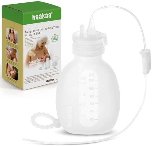 haakaa Supplemental Feeding Tube & Pouch Set,Baby Supplemental Nursing System,SNS Breastfeeding System,Food Grade Silicone