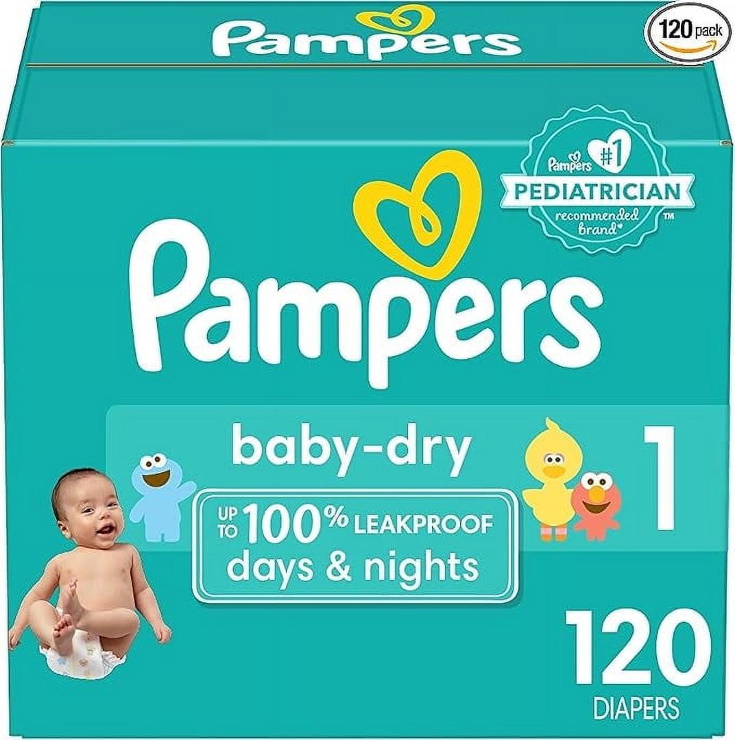 Pampers Diapers Baby Dry Size 1, 120 Count, Absorbent Disposable Infant Diaper 