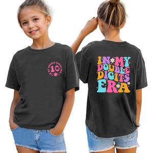 in My Double Digits Era Birthday Girls Shirts 10 Year Old Girl Tshirt 10th Birthday Shirts for Girls Party Gift Tee Tops (Black)