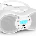 Boombox Portable CD Players for Home, Stereo Sound System for Kids Seniors, AC/ Battery Powered, Compatible with CDs/ CD-R/ CD-RW, Supports AUX Input/ USB Input/ Headphone, Sleep Timer (White)