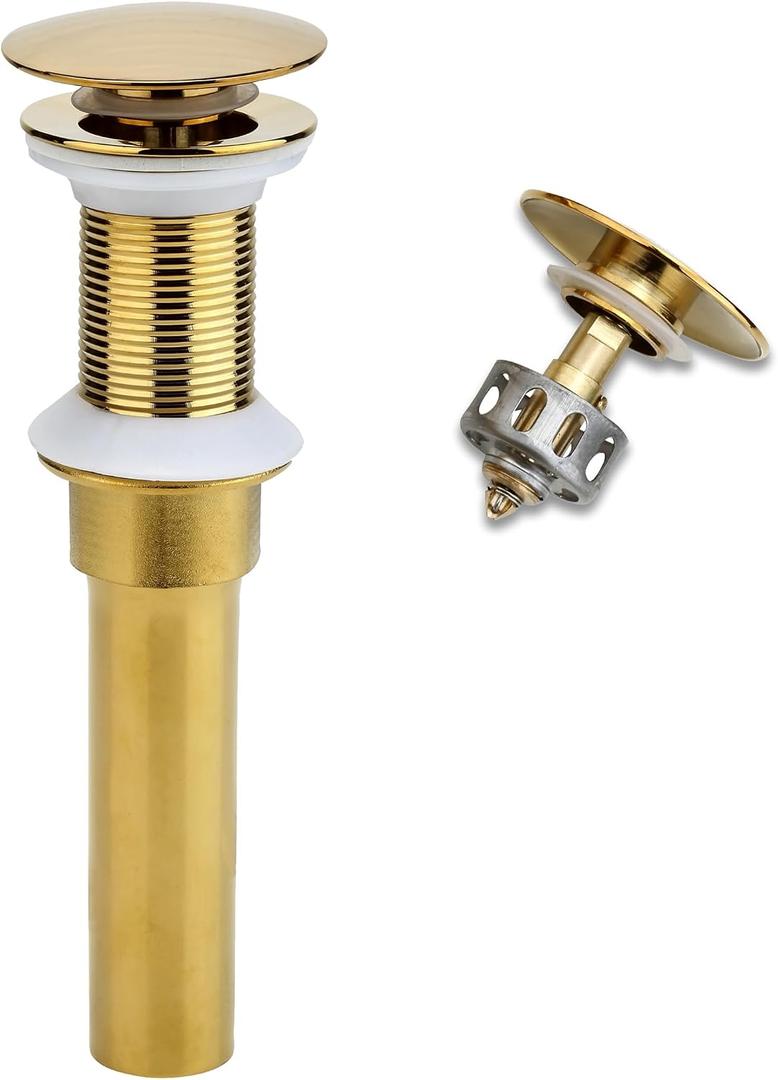 Rockgoya Bathroom Sink Drain, Gold Drain Stopper Bathroom Sink Without Overflow,Pop Up Drain Assembly with Detachable Strainer Basket,Built-in Anti-Clogging Strainer,Stainless Steel